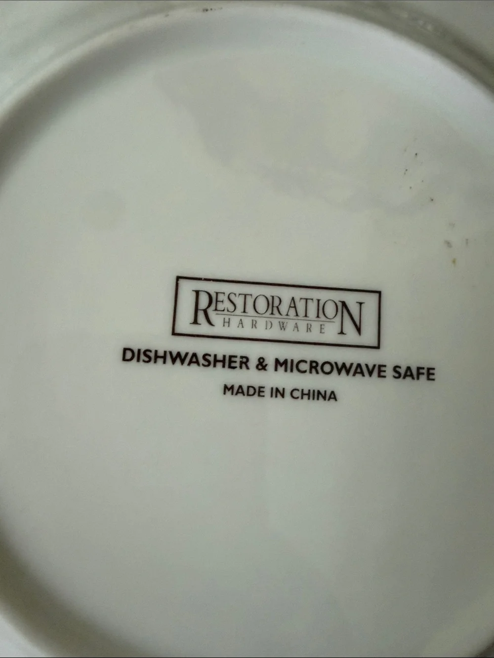 Restoration Hardware White Ceramic Brie Plate with Red, Blue, Yellow Accents